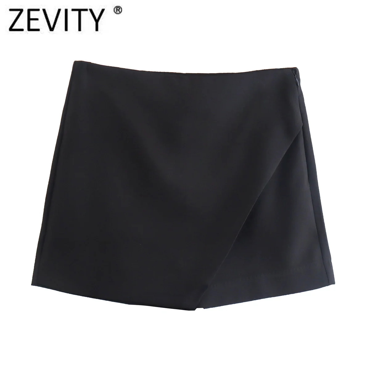 ZEVITY 새로운 여성 패션 캔디 컬러 비대칭 반바지 스커트 레이디 지퍼 플라이 포켓 핫 반바지 세련된 pantaone Cortos P532