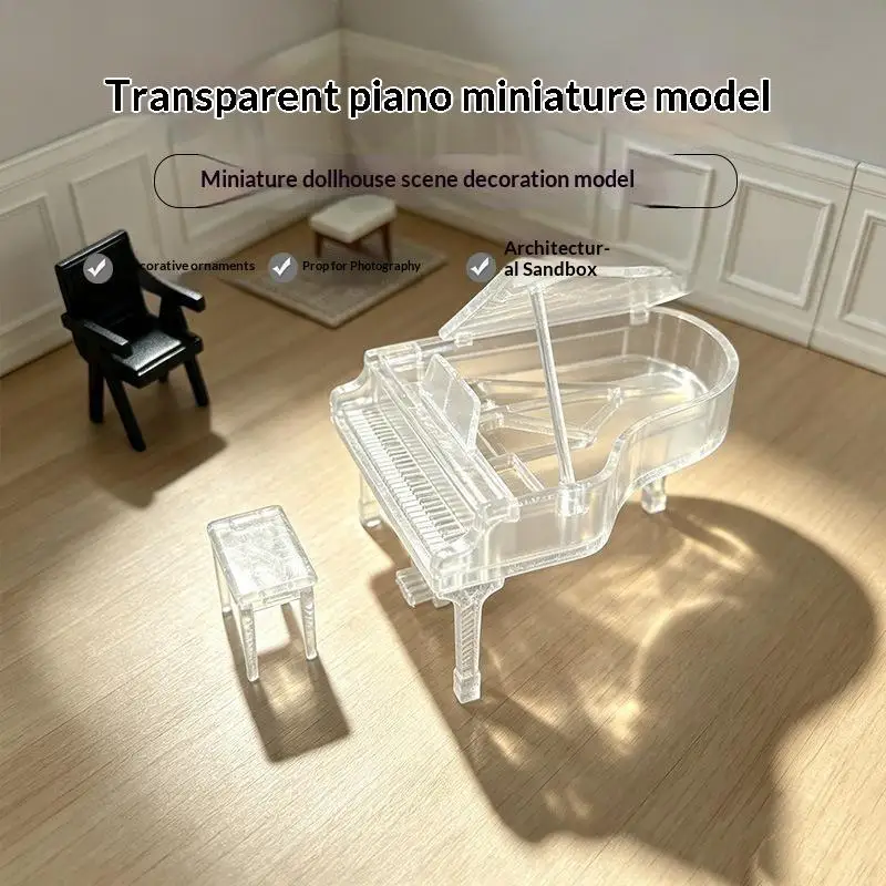 Transparentes Miniatur-Klavierstuhl-Ornament-Set im Maßstab 1/12, Puppenhaus-Simulationsmodell für Puppenhaus-Dekoration und Geschenke – Detail 3