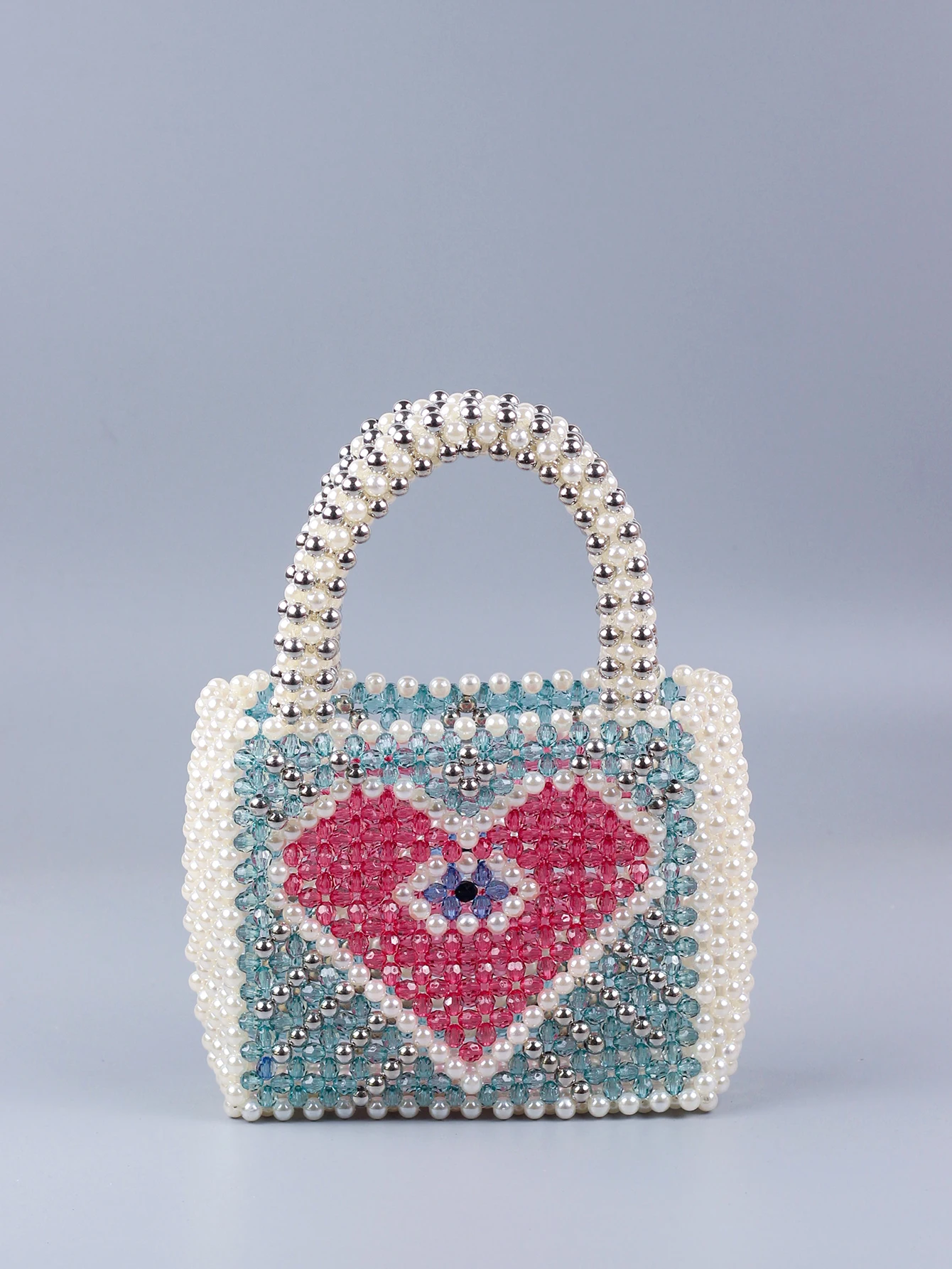 Popular Colorful Love Handbag Weaving Multi color Luxury High Quality Women\'s Pearl Beaded Handbag