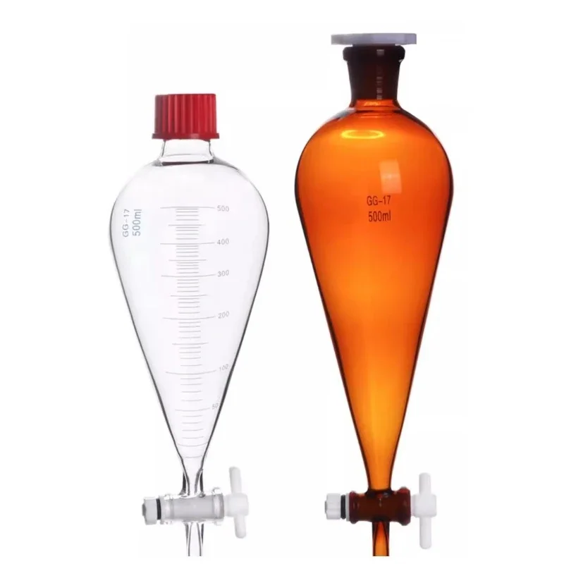 

Amber Teflon Piston Brown and White Pear Shaped Fractional Funnel with Threaded Funnel