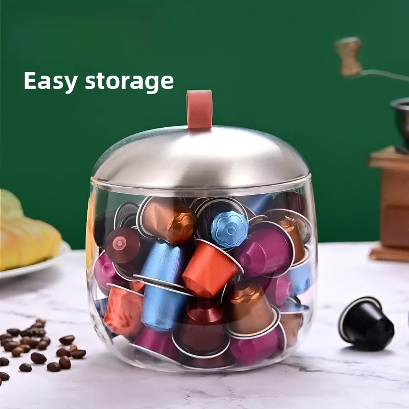 

Большая емкость для хранения кофейных капсул с прозрачной стеклянной крышкой, контейнер для организации домашней кухни, удобное хранение
