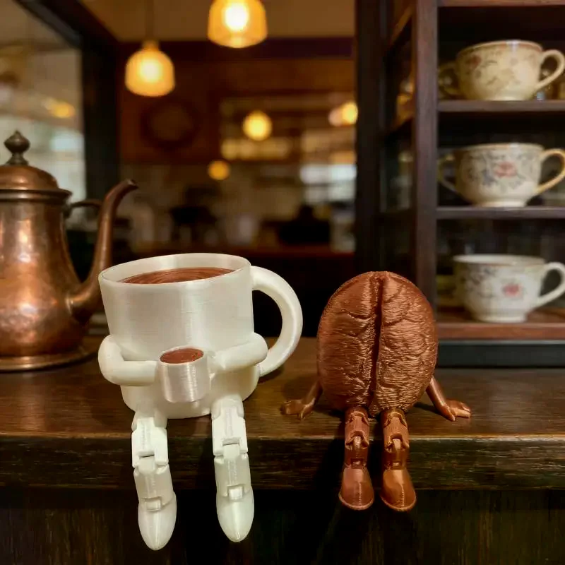 3D Printed Coffee Partner Cute: Cup Bean Desk Decor Fidget Toys Lovers Home Office Ornaments