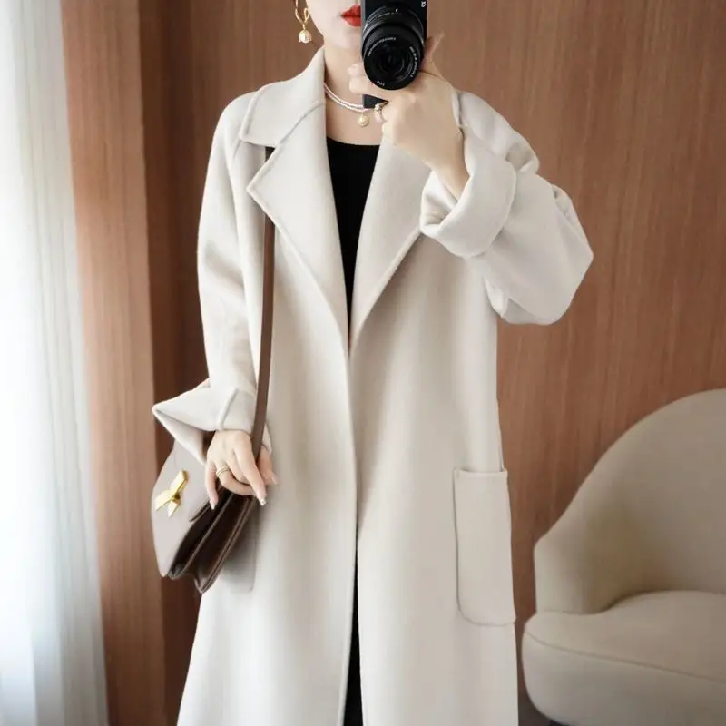 2026 Women's Wear 100% Wool Coat Autumn/Winter Fashion Temperament Double sided Cashmere Coats with Belt Elegant Long Overcoat