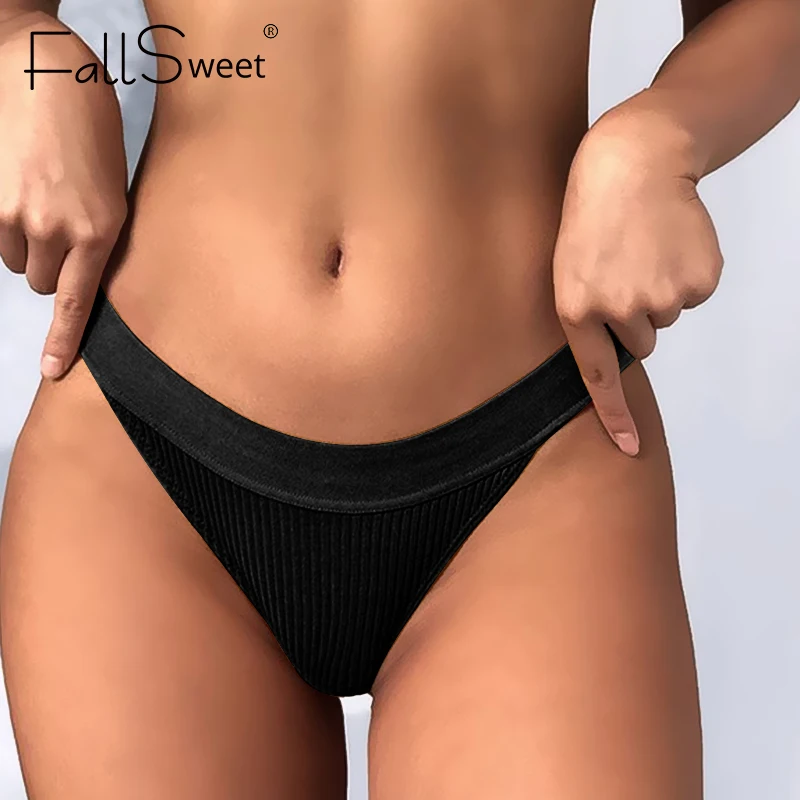 FallSweet 3PCS Cotton Ribbed Briefs for Women Low-Rise Panties Soft Stretch Seamless Underpants Comfortable Underwear Set M–XL