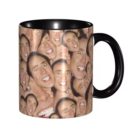 Nicolas Cage Face Collage Design Mug Customized Funny Meme Coffee Ceramic Mug Cup Creative Present
