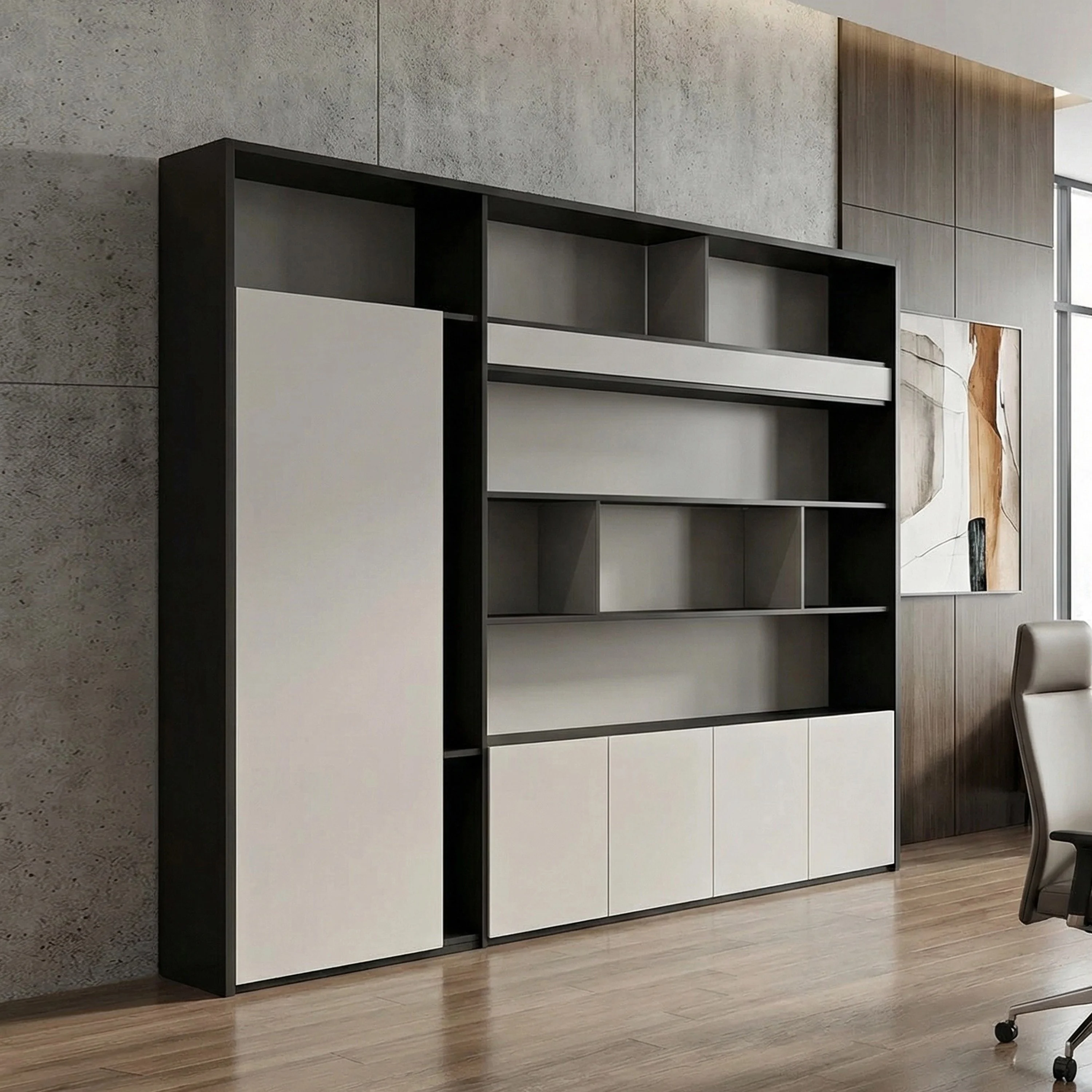 ！@Minimalist Modern File Cabinet with Open Shelves Display & Storage Dual-Purpose for Office Reception Areas & Lounges