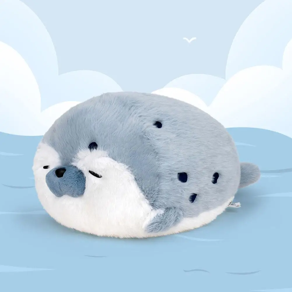 Kawaii Cartoon Sea Creature Plush Toy Soothing Lying Posture Cute Blue Seal Pillow Stuffed Animal Birthday Gift For Boy Gir T8M6