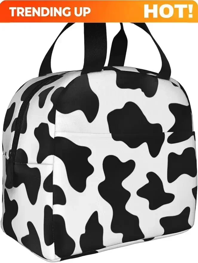 Custom Bag Custom Cow Print Insulated Lunch Bag For Women Tote Reusable Lunch Box Container For Work Office Picnic Laptop Bag Ba