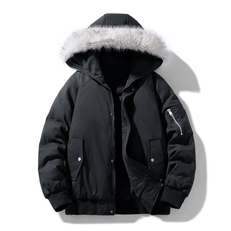 

2025 Winter Man Parkas Down Jacket Thicken Cold-proof Long Sleeve Men Coat Loose Long Sleeve Zipper Fur Hooded Male Outerwear