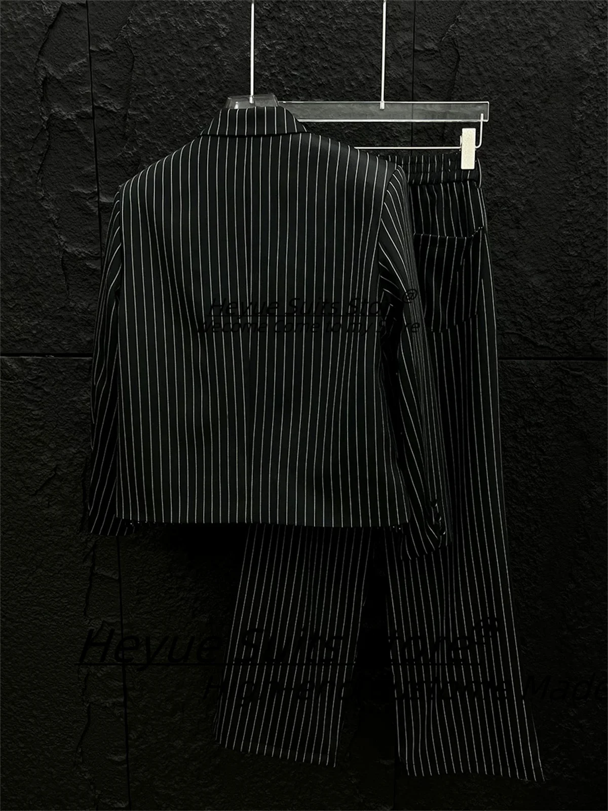 Luxuly Black Stripe Men Suits Customized Slim Fit Shiny Diamond Groom Wedding Tuxedos 2 Pcs Sets Male Prom Blazers Costume Homme