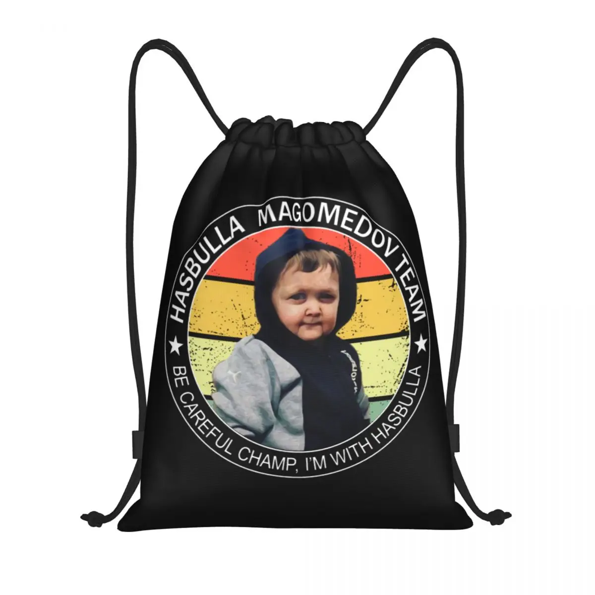 Custom Hasbulla Magomedov Team Drawstring Bags Men Women Lightweight Be Careful I'm With Hasbulla Sports Gym Storage Backpack