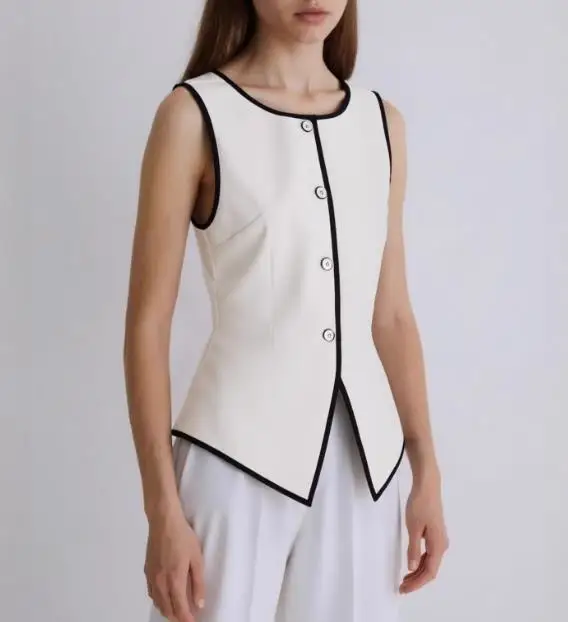 2026 Spring/Summer New Women's Fashion Casual Round Neck Sleeveless cardigan Button Design Solid Color Tank Top Women's Wear