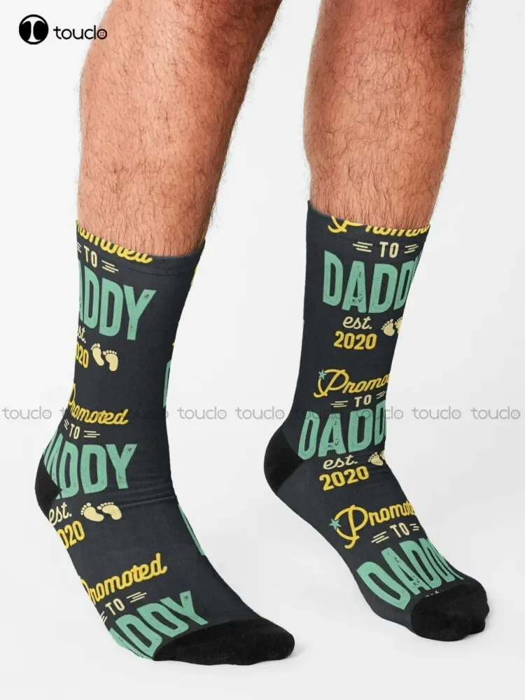 Mens Promoted To Daddy Est. 2020 Baby Gift For New Daddy Socks Thin Socks Women 360° Digital Print Street Skateboard Socks 1Pair