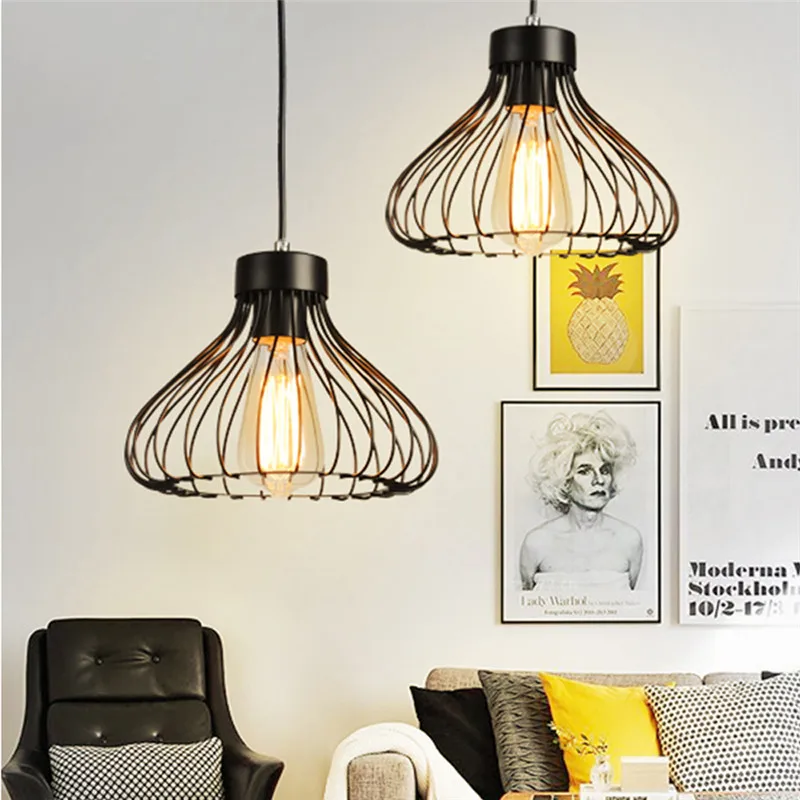 Retro Loft Anhänger Lampe Moderne Industrielle E27 Wought Eisen Rahmen Metall Ball Anhänger Licht für Schlafzimmer Küche Insel Hängen Lampe