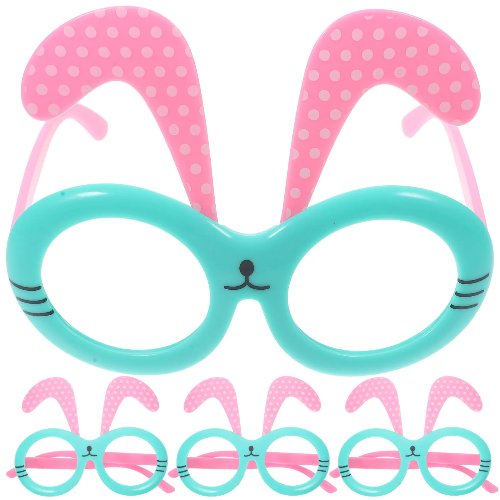 

4 Pcs Bunny Ears Glasses Frames Lightweight ABS Kids Adult Easter Party Photo Booth Props Supplies Green Color