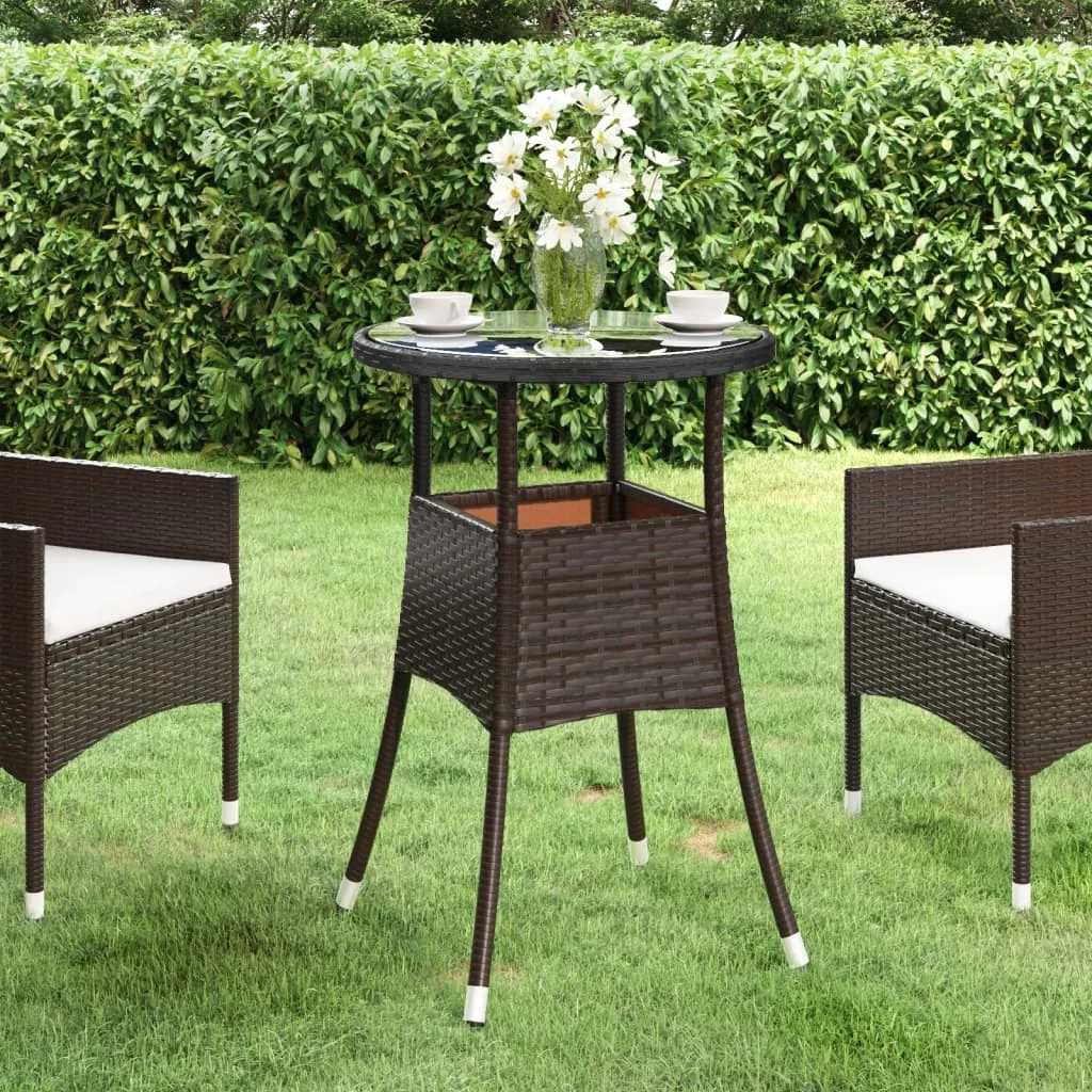 Gartentisch ?60x75 cm Hartglas und Poly Rattan Braun