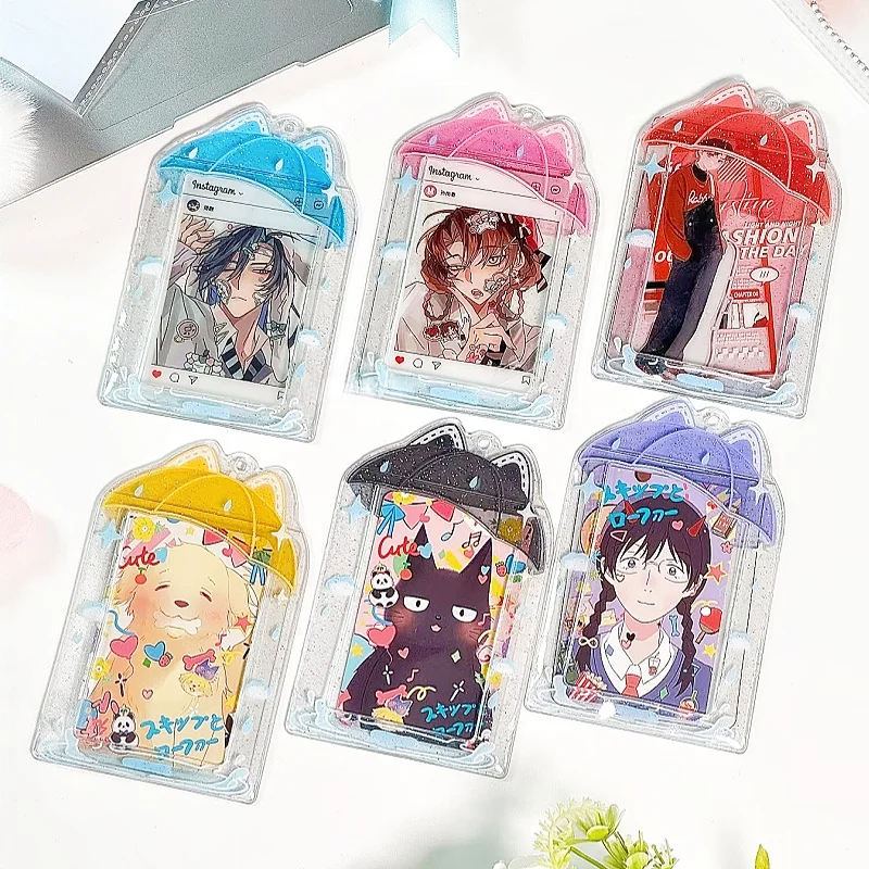 Jelly Umbrella 3/3.5inch PVC Card Sleeve,  Kawaii Glitter Cat Ear Photo Display Holder, for Anime Kpop Merch Bag Pendant Decor