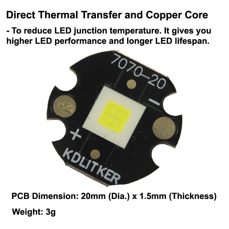 SFQ60 4x Core 80W 20A 6000 Lumens Long Throw SMD 7070 LED on KDLITKER DTP Copper MCPCB Flashlight DIY