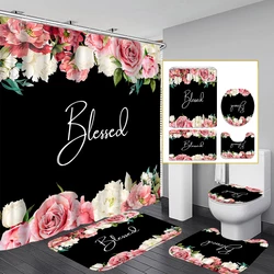 1/4PC flower English simple pattern waterproof shower curtain or waterproof anti-slip shower curtain set, 12 free hooks