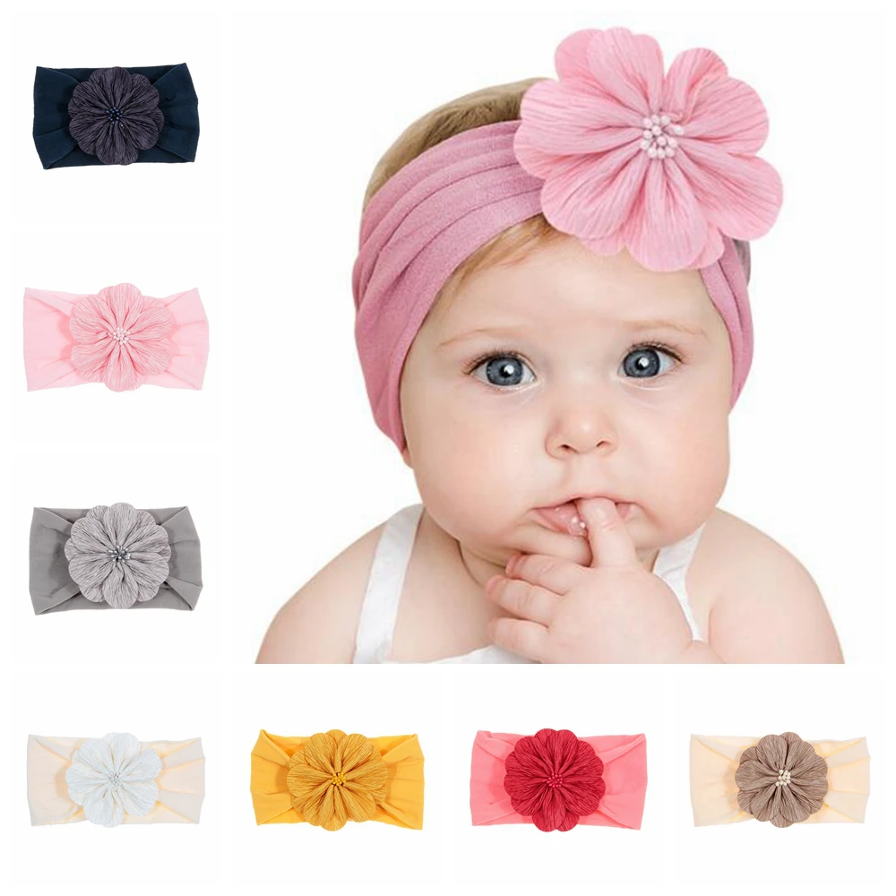 New Soft Newborn Toddler Flower Headwraps Cute Elastic Baby Girls Knot Nylon Turban Headband Photo Props Hair Accessories