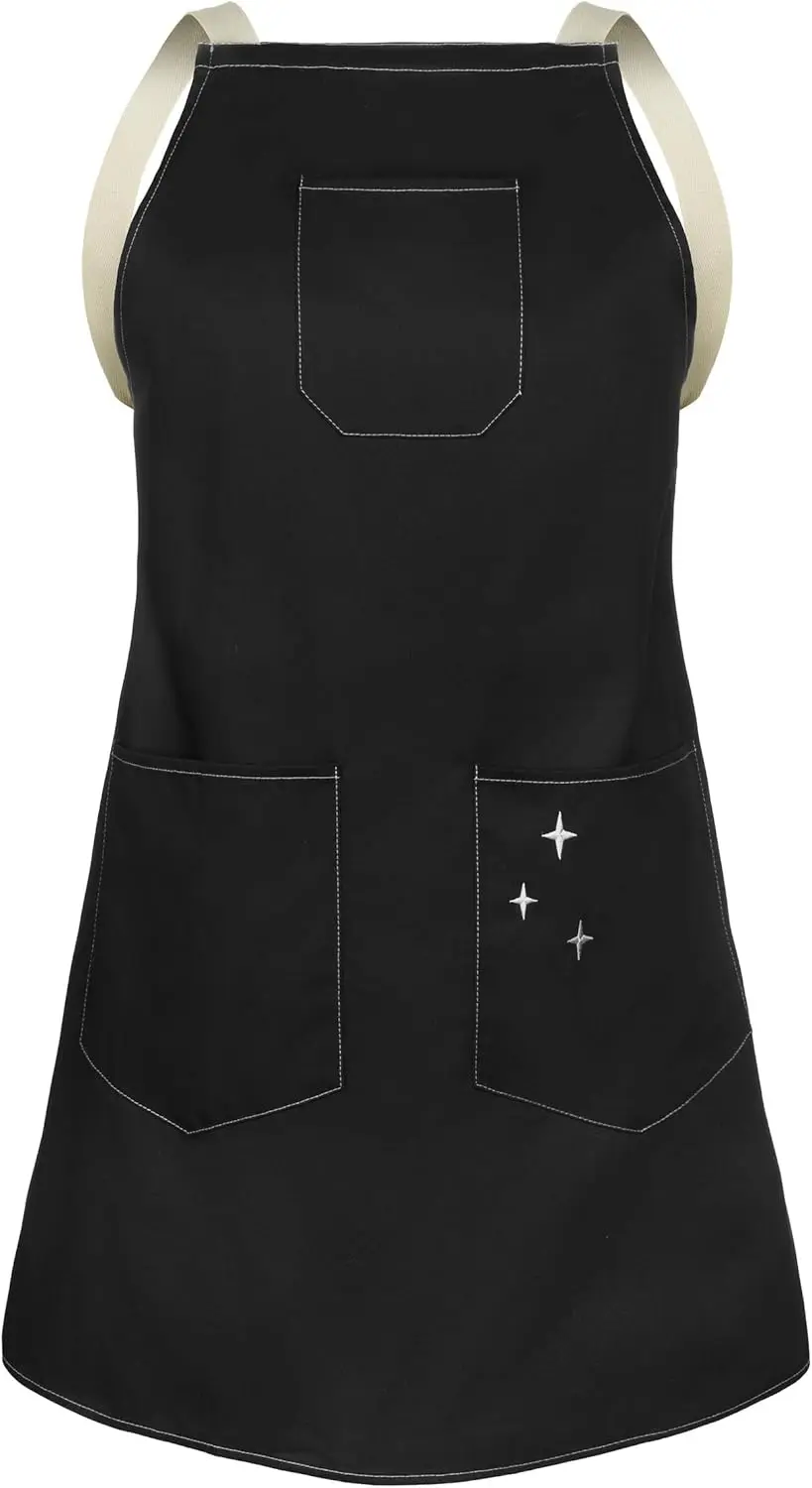 

Midnight Apron, Professional Chef Apron, Black Cotton with Cross-Back Straps, 3 Pockets, Cooking and Grilling