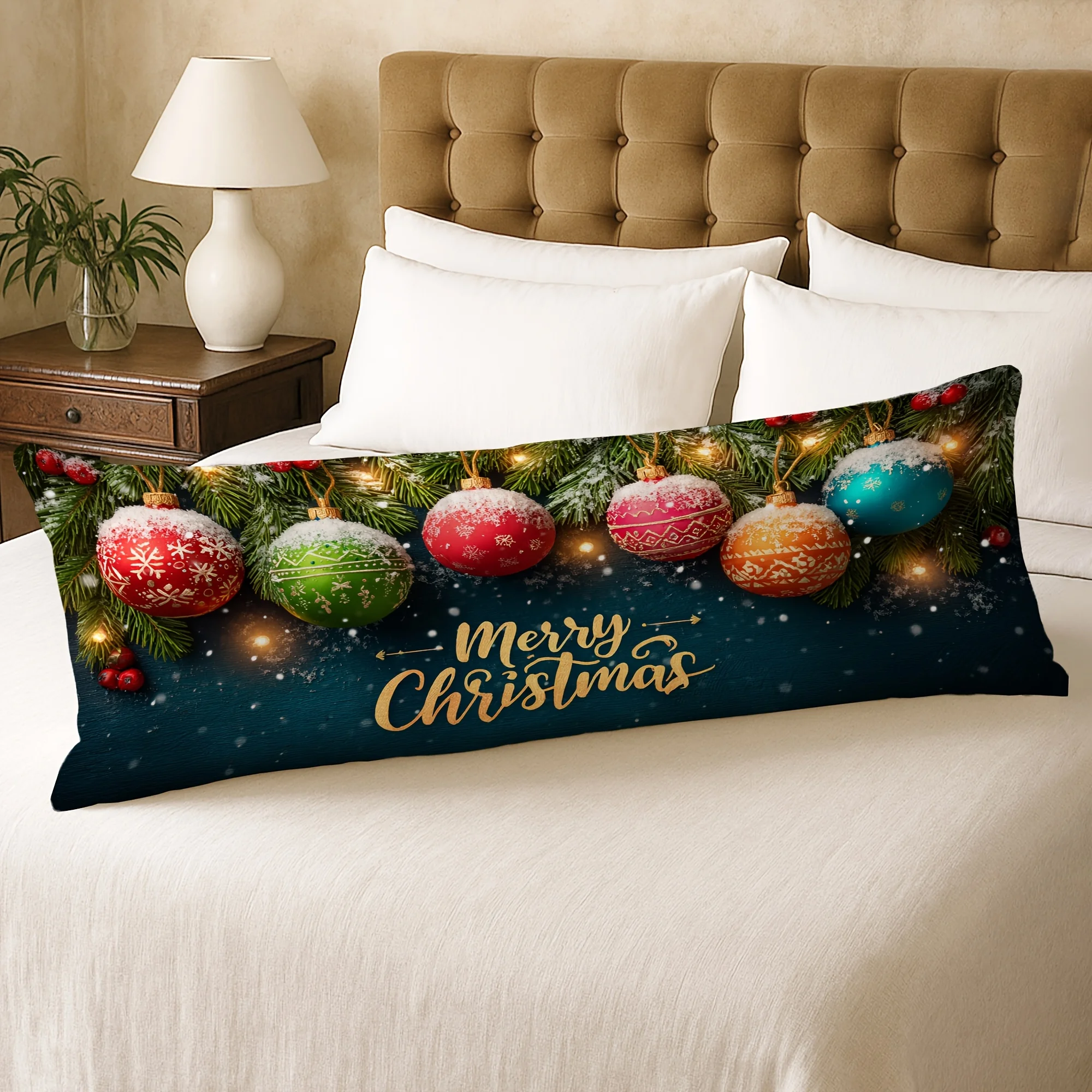 1pc Body Pillow Cover Christmas Decoration Ball Snowflakes Pine Tree Fruits Modern 20*54 Inches Suitable for Living Room Bedroom