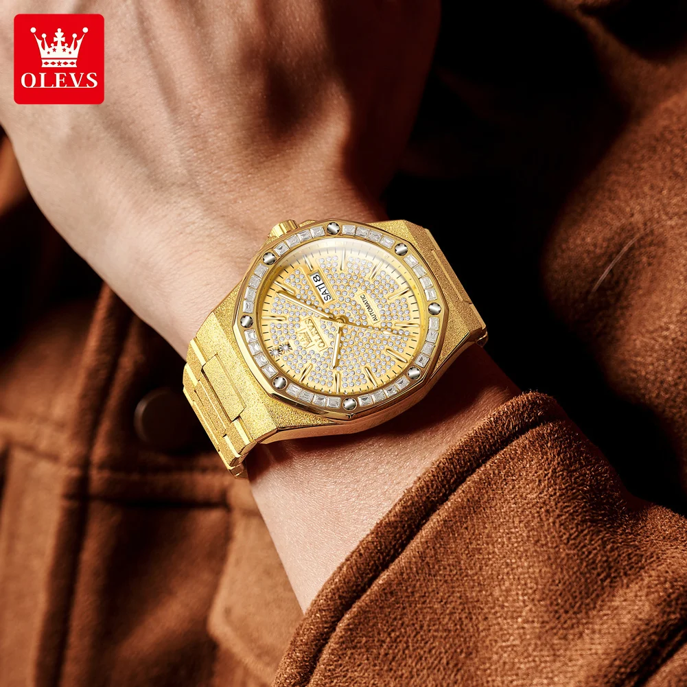 OLEVS 9803 All Diamond Men's Watch Fashion Luxury Men's Automatic Mechanical Watch Business Calendar Week Waterproof Brand Watch