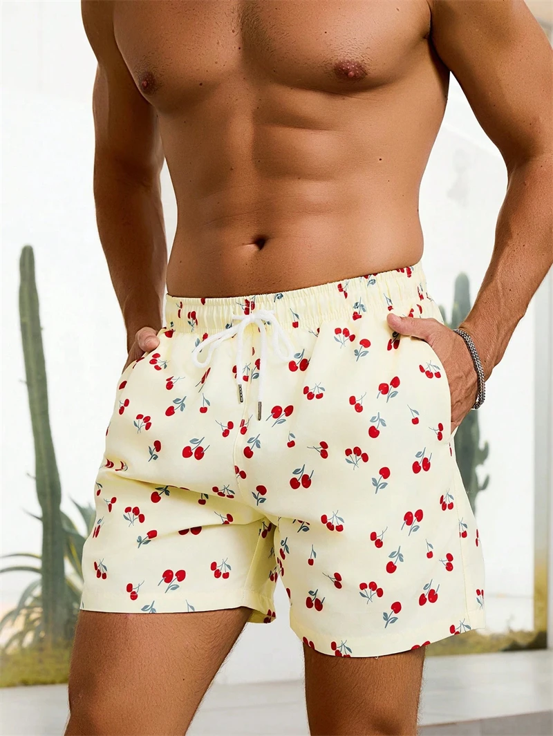 

Забавные пляжные рубашки с вишневым рисунком для мужчин, летние повседневные шорты для отдыха и отпуска с 3D принтом, свободные дышащие шорты для доски