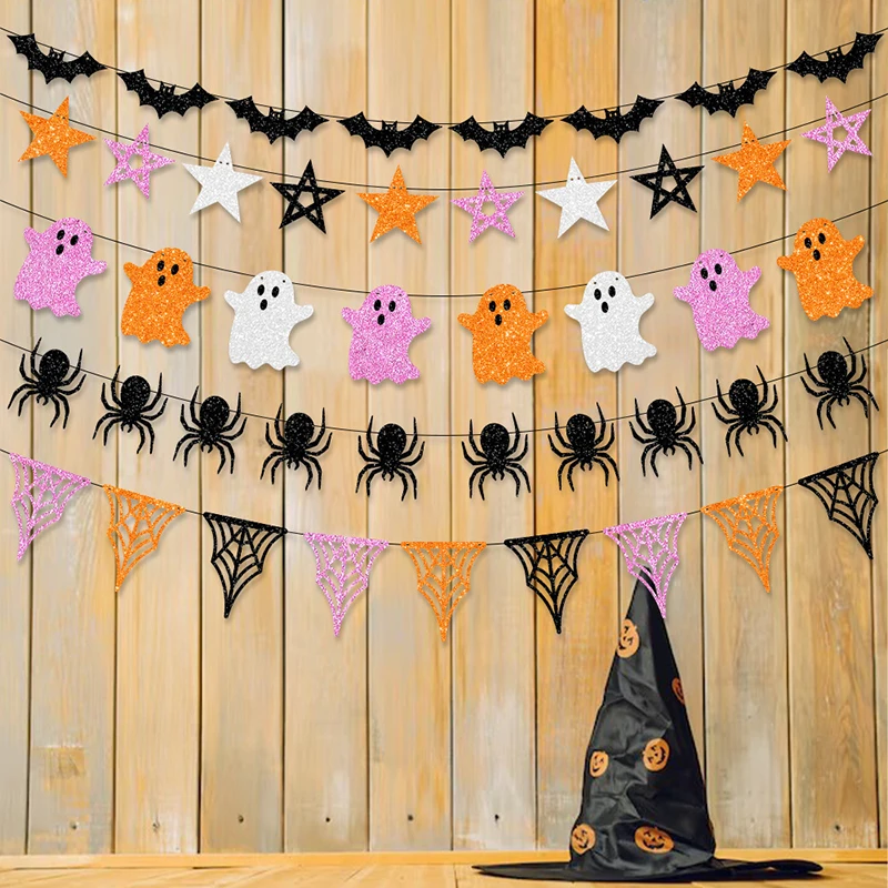 Decoraciones para fiesta de Halloween de 3 metros, pancarta de papel, murciélago, araña, fantasma, guirnalda, banderines para el hogar, adorno colgante para fiesta de Halloween