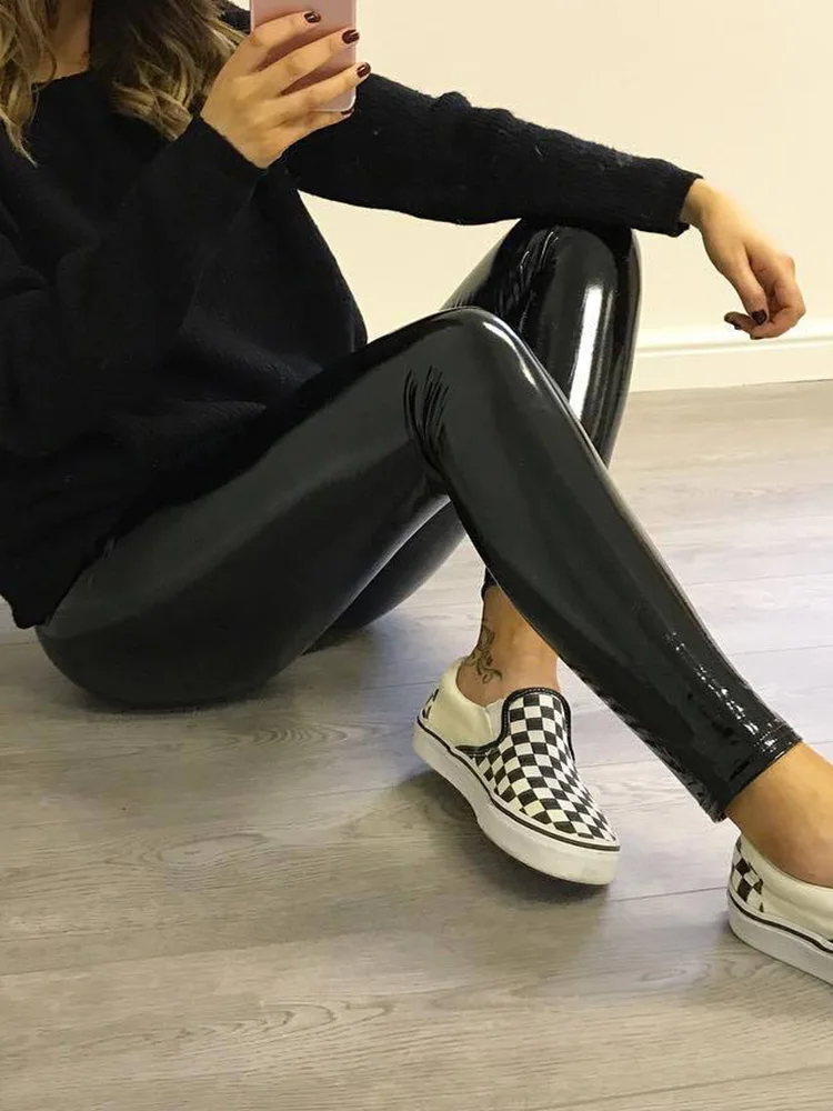 Calça lápis de couro PU preta feminina, leggings sexy, boate, calça de cintura alta, calça elástica, moda, nova