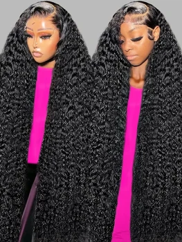 250% 40 46 Zoll lockige Perücken 13x4 13x6 HD Spitze Deep Wave Frontal Perücke vor gezupft Wasserwelle schwarze Perücke brasilia nische Haar Perücken für Frauen