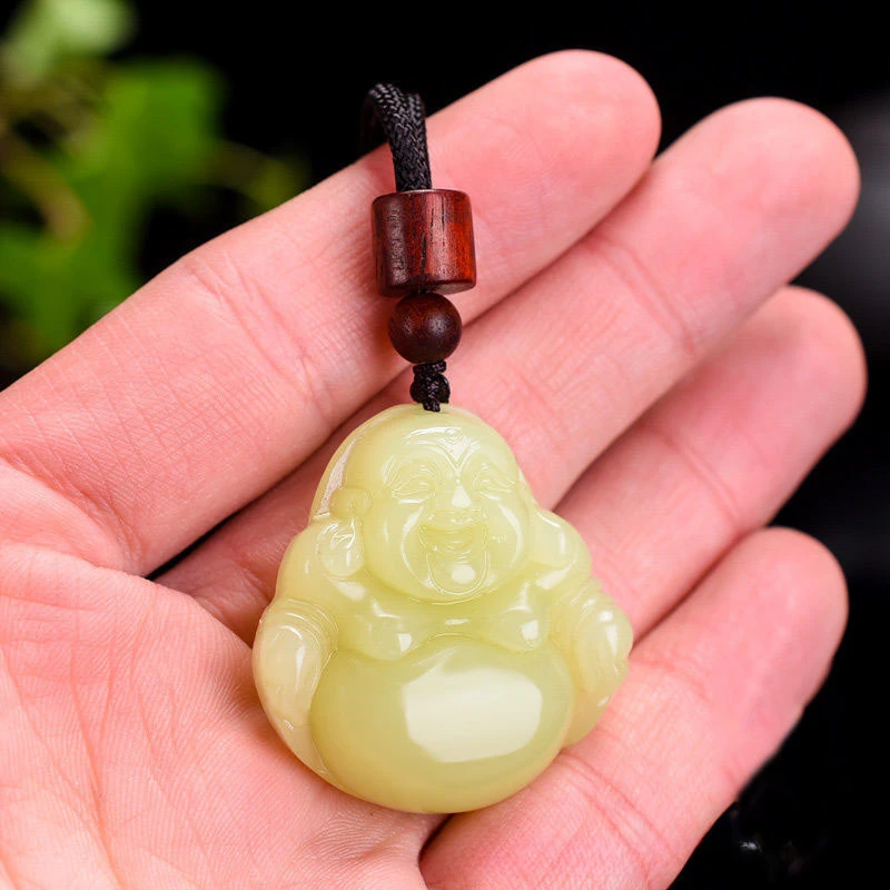 Yellow Mouth Material Pot-bellied Laughing Buddha Pendant Female Exquisite Joker Jade Pendant.