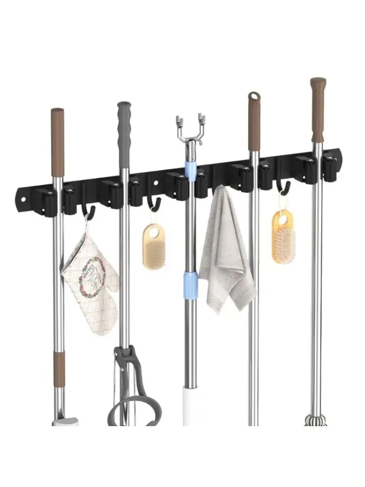  Space Saving Wall Mounted Tool Holder With 5 Clip 4 HooK Broom Holder Wall Mount