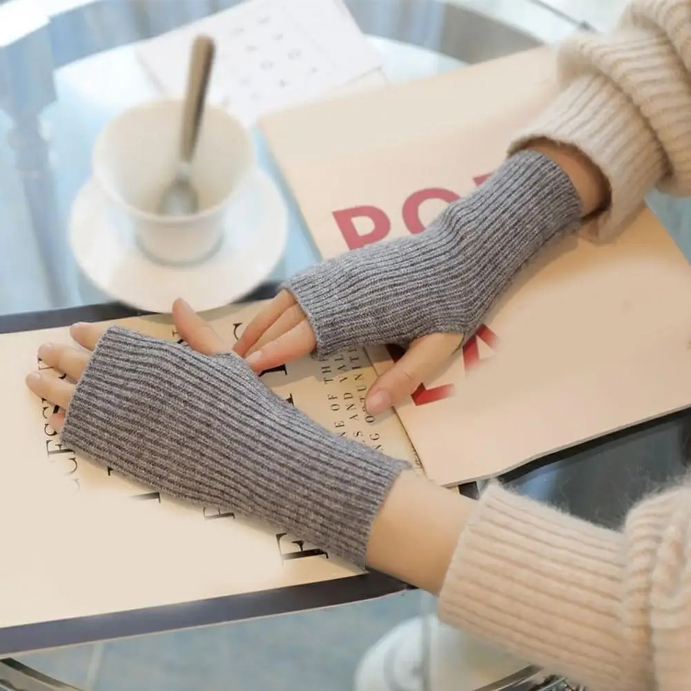 Warm Knitted Gloves Knitted Half-finger Gloves for Students Keep Warm Non-slip Arm Sleeves for Writing Typing Fall Winter High