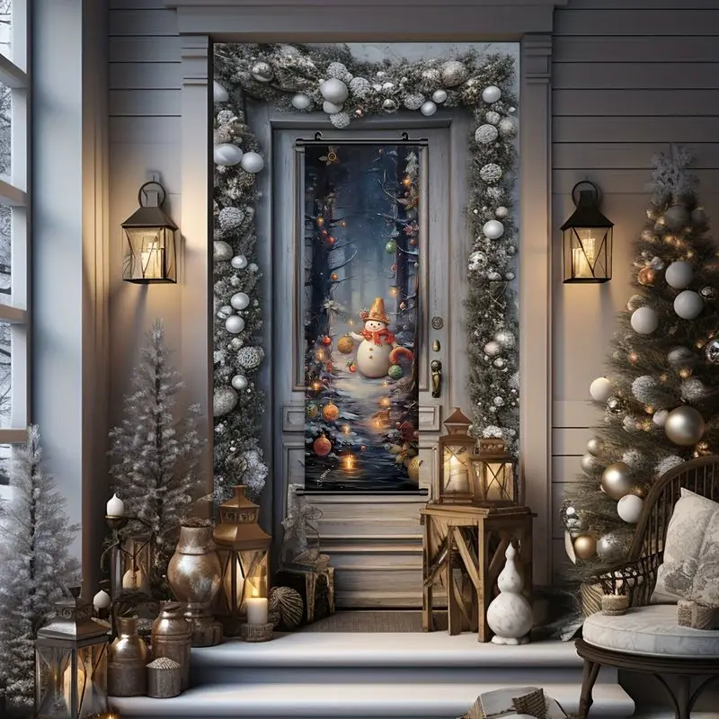 VIKAMA Vintage Christmas Wall Scroll Tapestry Santa Claus Snowman Xmas Tree Deer Winter Oil Painting Hanging Scroll Holiday