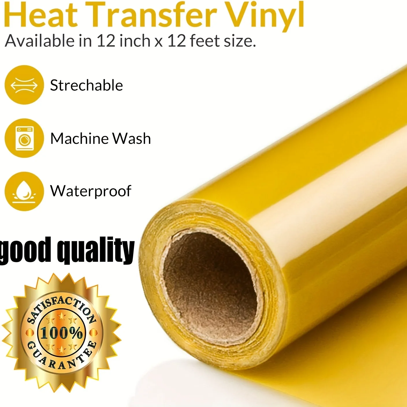 HTV Heat Transfer Vinyl 12Inch x 8Feet Rolls Iron on DIY for T-Shirt, Easy to Cut & Weed Glossy ( 8FT.PVC) view 2