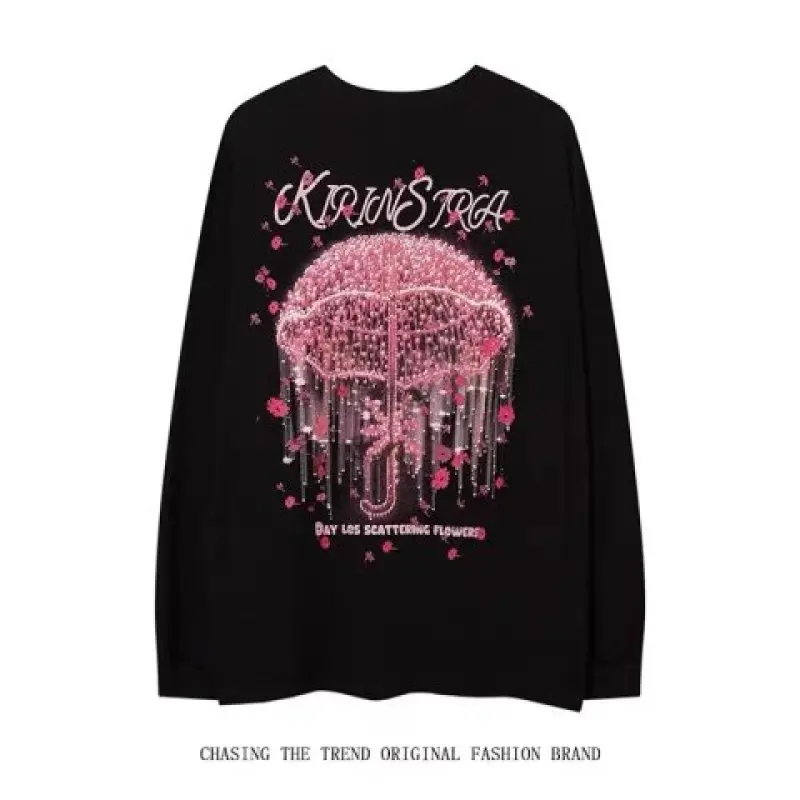 Parapluie imprimé Gothique Pull Sweat-Shirts femmes Y2K Rue Tendance Coton Sweat-Shirt Couple Lâche Hip-Hop Streetwear Unisexe