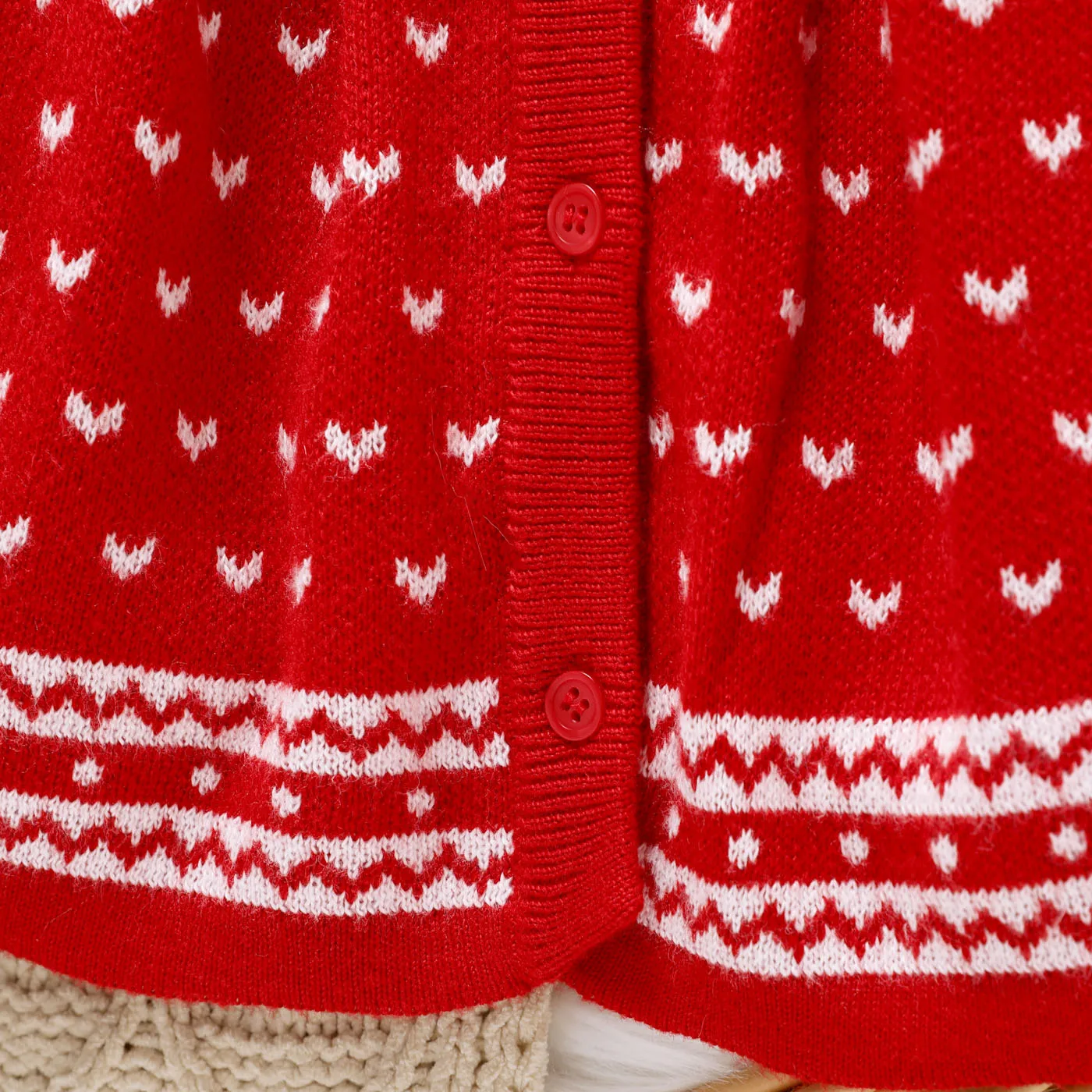 PatPat Christmas Baby Girl Allover Pattern Red Long-sleeve Button Knitted Sweater Dress