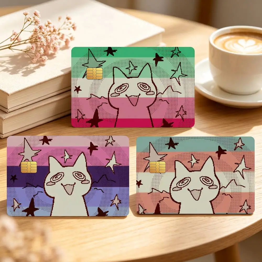Cute Trans Pride Cat Meme Credit Card Skin Stickers For Bank Bus Metro Cards Waterproof Anti-Scratch Gift 4PCS