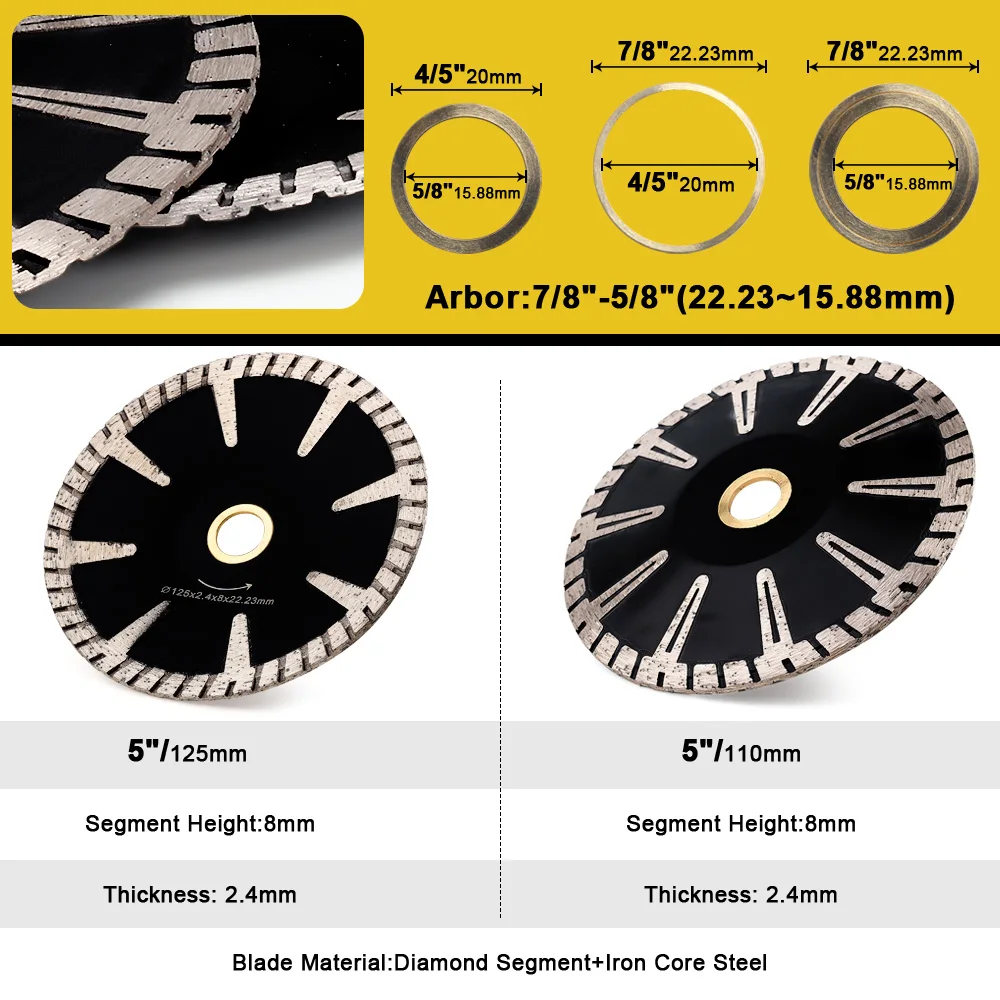 125 Mm Panas Sintered Concave Cutting Blade untuk Grinding Granit, Marmer, Batu dan Beton