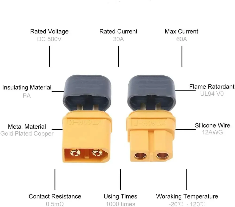 XT60 Male Female Bullet Adapters XT60 Connector Power Plugs with Sheath for RC Lipo Battery Car Boat XT-60-M XT-60-F Connectors - view 5