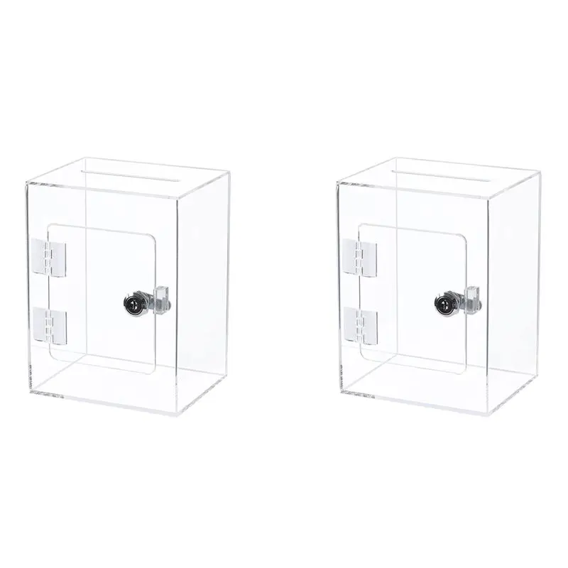 VEHO-2X Acrylic Donation Ballot Box- Tip Jar For Money With Lock Key Suggestion Box Comment Box Vote Box