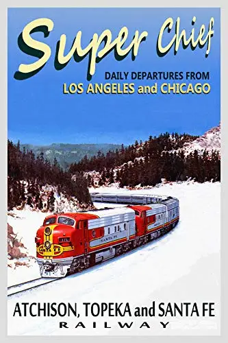 Metal Tin Sign Santa Fe Super Chief Railroad Locomotive Train Poster Pub Outdoor Bar Retro Poster Home Kitchen Restaurant