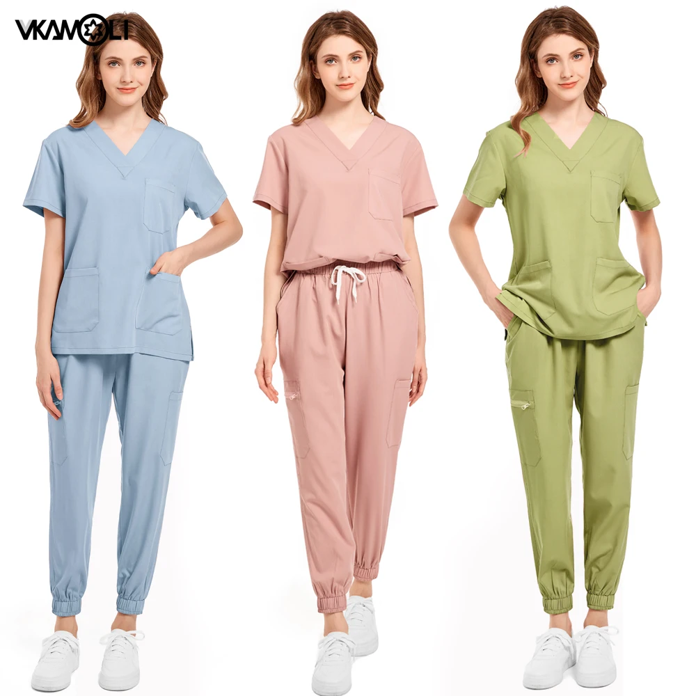 High-Grade tecido elástico Workwear, Scrub Tops, Calças Jogger, Uniforme Médico, Cirurgia Scrubs Uniforme, Pet Shop, Médico, Plus Size