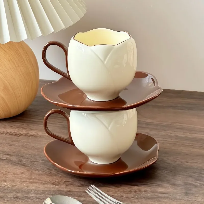 t style exquisite coffee cup and saucer set, household high-end ceramic cup, saucer wedding gift, bride and newcomer