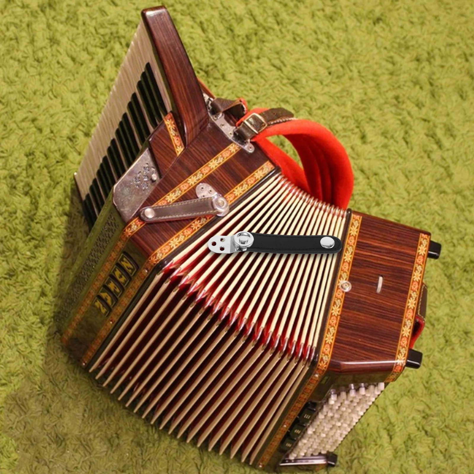 

4Pcs Accordion Bellows Buckle Straps Metal Head Double Layer Cowhide Replacement Universal Bellows Belt Instrument Accessories