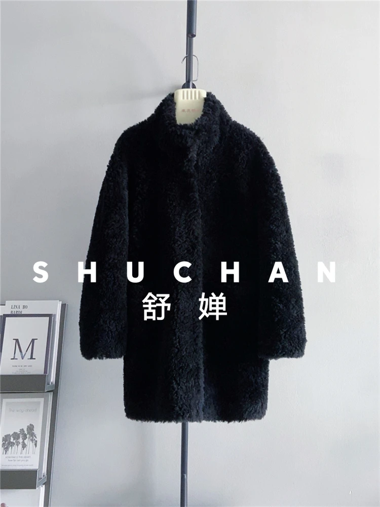 100% wollen jas vrouwen nieuwe warme lange schapen jas vrouwen winter losse kleine pure wol stand-up casaco feminino inverno