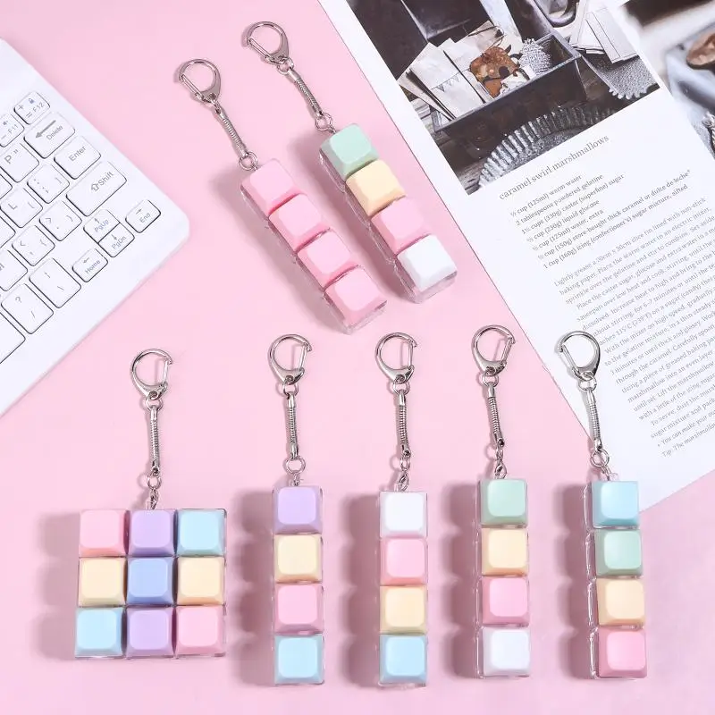 New DIY Keyboard Fidget Keychain Keycap Relief Stress Clicker Toy Pass The Time 4/9 Keys Pinch Toy Kids Stress Relief Toy