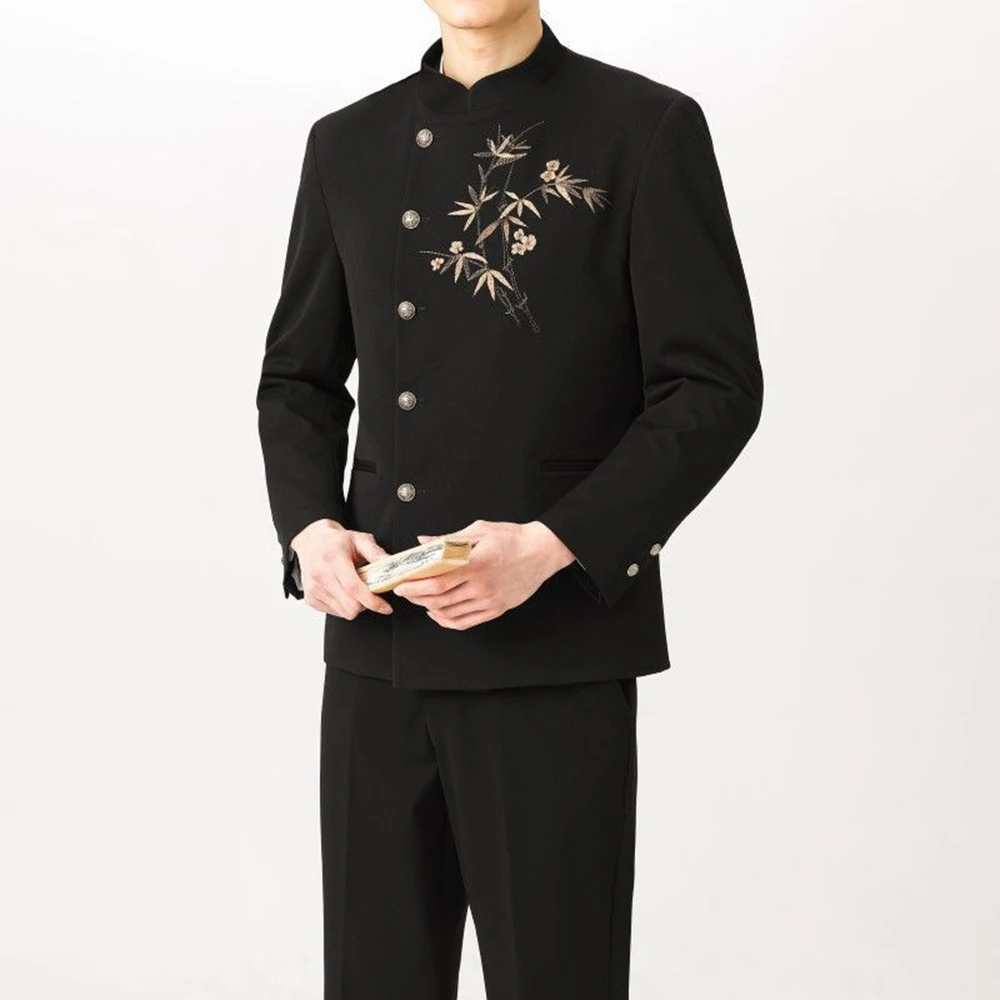 Winter Men's Embroidered Long-Sleeved Suit Jacket Chinese Retro Fashion Trendy High Street Casual Simple Loose Niche Men's Top