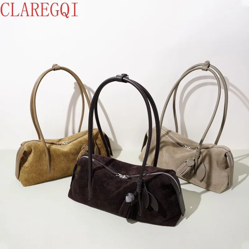 CLAREGQI  New Model Cattle Hide Retro Shoulder Bagwomen Niche Scrub Hobo Bags Damen All Match Simple Commuting Slouchy Bag